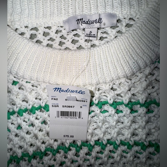 Madewell Crew Neck Open-Stitch Sweater Tee in Green Stripe. Size Small. NWT - Picture 12 of 16